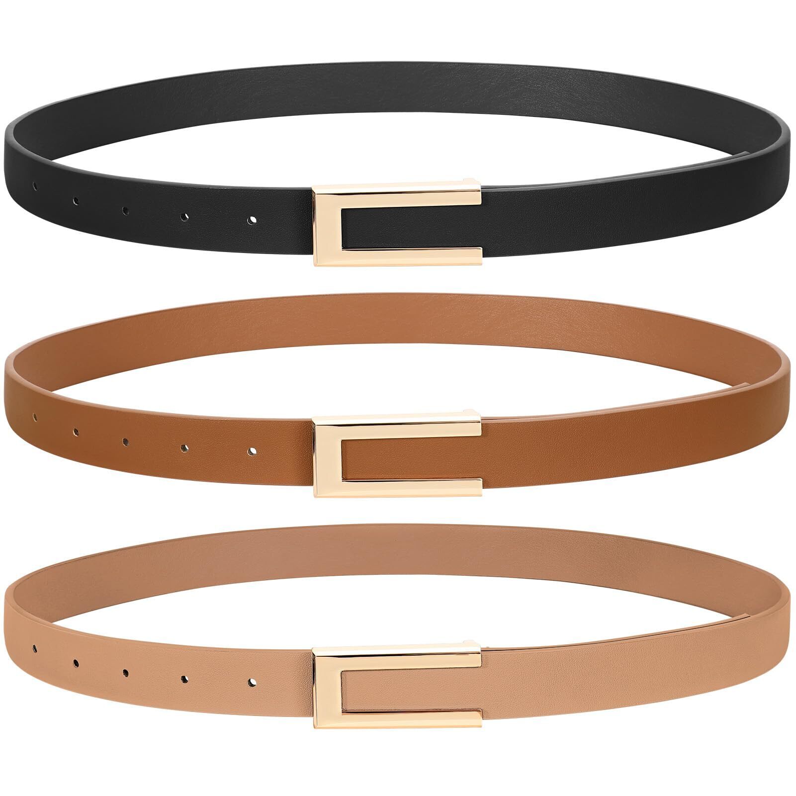 1646 3 Pack Skinny Leather Belts For Women Jeans Belt Dress With Alloy